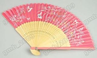 New Oriental Silk Hand Bamboo fan red #16192