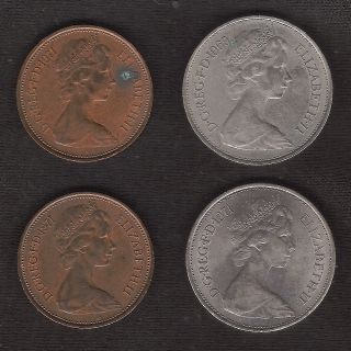   1971 Great Britain LOT OF 4 COINS two 2 NEW PENCE & two 10 NEW PENCE