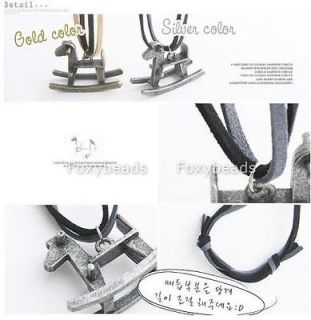   Lovely Bronze Horse Pendant Leather Cord Layers Necklace Korean Style