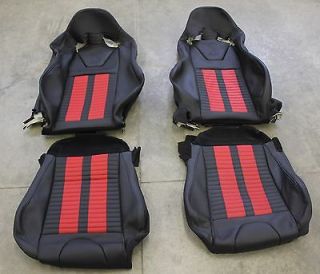 BLACK RED STRIPE LEATHER SEAT COVERS GT500 COBRA SNAKE MUSTANG RECARO 