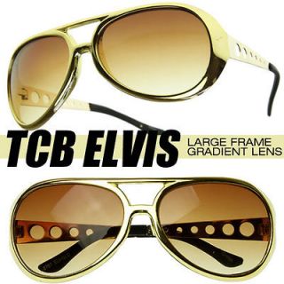 Large Elvis King of Rock Rock & Roll TCB Aviator Sunglasses(Gol​d)