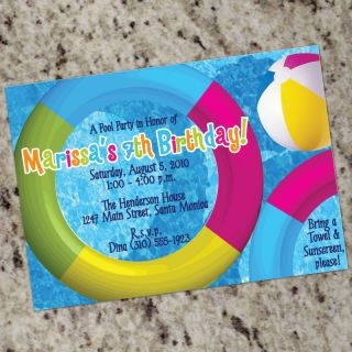 pool party custom party invitations kids birthday swimming waterslide 