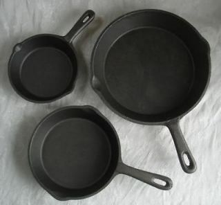   CAST IRON FRYING PAN 3 PIECE SKILLET SET COOK HOME CAMP COOKWARE GRILL