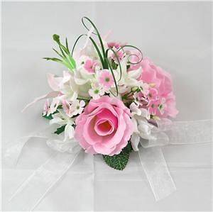 Wedding Silk Flower Pink Rose & lily Cake Topper