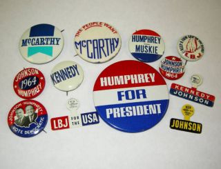   Vintage Democrat Political Pinback Buttons From 1960s Convention
