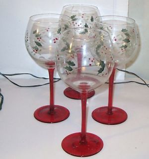 SET OF 4 PFALTZGRAFF RED STEM WINTERBERRY 16 OUNCE WINE WATER GOBLETS