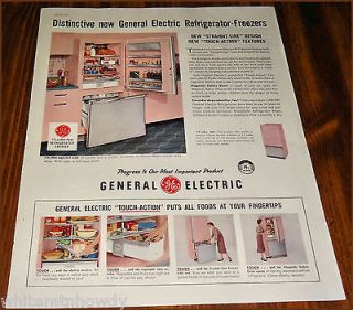   ELECTRIC GE Straight Line PINK REFRIGERATOR AD Mid Century Kitchen