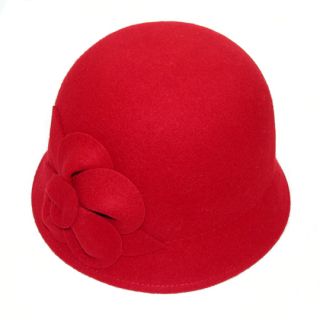 Vintage Style Wool Felt Cloche Hat with Flower By Elie Hats