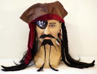 Captain Jack Sparrow/PIRATE Hat with Wig,Tash,Goatie Beard, Eyepatch 
