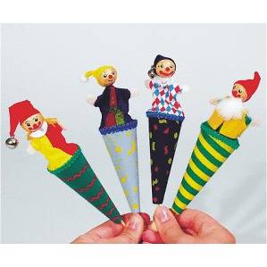   Childrens Wooden Finger Cone Puppets Party Bag Pinata Toys Fillers