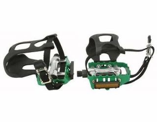 Alloy Pedals W/Toe Clips 9/16 Green. BMX FIXIE Lowrider beach 