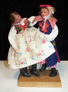 Beautiful Pair of Polish Dancers Dolls   Composition(?) on Wood Base 