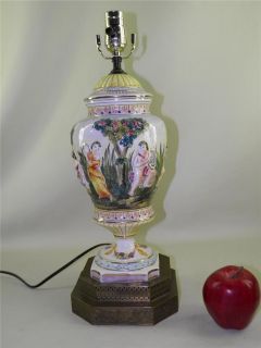   Capodimonte Majolica Italian Pottery Lamp Double Ornate Brass Base