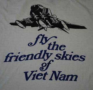 VINTAGE FLY THE FRIENDLY SKIES OF VIETNAM T  SHIRT 1970S L ORIGINAL 