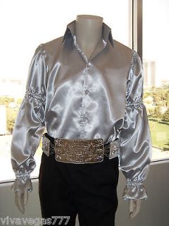 NEW (Elvis Tribute Artist Costume) Jumpsuit Era (SILVER Satin) Puffy 