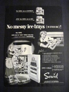   1954 Illustrated Servel Refrigerator Makes Ice Smiling Girl Print Ad