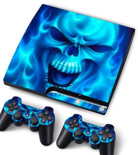   Monster Vinyl Skin Sticker for PlayStation PS3 S SLIM   Blue Skull