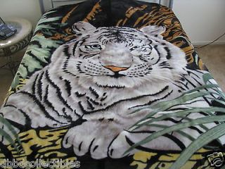 NEW QUEEN KOREAN style MINK blanket WHITE TIGER jungle forest NEW