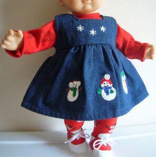 Doll Clothes fit Bitty Baby Denim Jumper Set W/ SNOWMEN