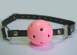 Leather Harness Mouth Pink Ball Gag Costume Breathable