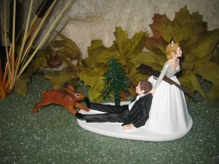 HUMOROUS WEDDING RABBIT HARE HUNTER HUNTING CAKE TOPPER PRIORITY 