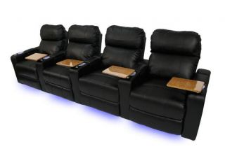   Home Theater Seating 4 Seats Black Manual Bonded Leather Chairs