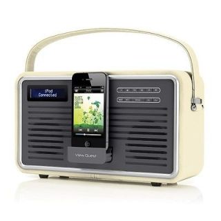 View Quest Retro DAB Radio and iPhone 4S, 4 Dock Cream New Manufacture 