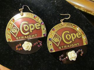 rainbow mauve Copenhagen snuff lid earrings hand made with bling 