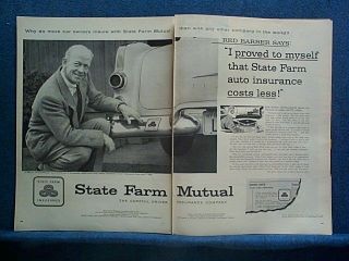 1956 State Farm Ins.~ 2 Pg Ad   Sports Announcer Red Barber Praises Co 