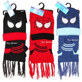   SPIDER MAN Beanie Gloves Scarf Warm Winter Accessories Boy Gift Set