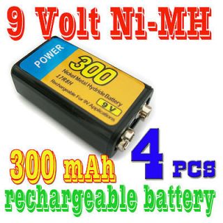 4x 9V 9 Volt 300mAH NiMH Rechargeable Battery POWER