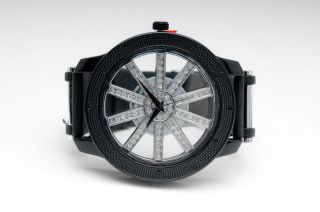 NEW ICED OUT ICE KING BLACK CASE CHROME SPOKE WHEEL DESIGN WATCH