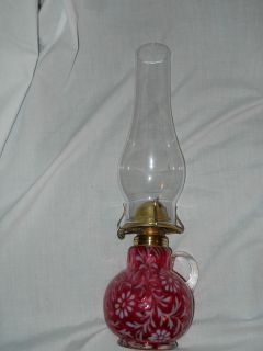   for L G Wright cranberry opalescent Fern and Daisy oil/kerosene lamp