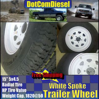 ST 205/75R15 Radial Trailer Tires White Spoke Rims Wheels 15