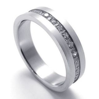  13 Silver Cubic Zirconia Stainless Steel Wedding Band Mens Ring W19942