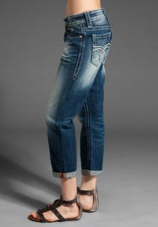 ROCK REVIVAL EMILIE Cropped BoYFrienD jeans Distressed Dark BNWT$138 