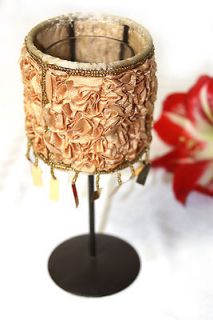 GOLD BEADED CANDLE HOLDER LAMP SHADE INDIAN VOTIVE LAMP AND SEQUINED 