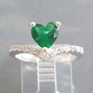 Heart Crown Wrap Green CZ .925 Silver Ring 6.5