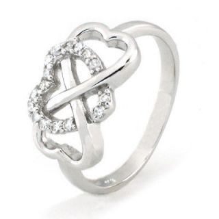 Tioneer Sterling Silver Heart Infinity Ring w/ Cubic Zirconia