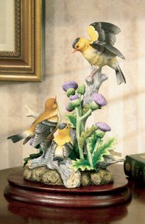   BY SADEK Porcelain Goldfinch Family Figurine / Bird Statue with Base