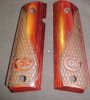 COLT 1911 Snakeskin Chec​kered Rosewood Pistol Grip w/Logo Beautiful 