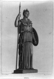 Minerve,Minerva,Photo of statue,Roman goddess,holding spear & shield 