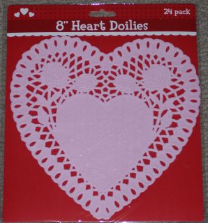LOT 24 PINK LACE HEART PAPER DOILEY DOILIES CARDS 8