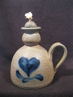 Blue Salt Glaze Oil Lamp with Wick Decorative Pottery Country Glazed 5 