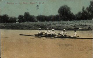 Napier New Zealand Scull Boat Women Rowing on River c1910 Postcard