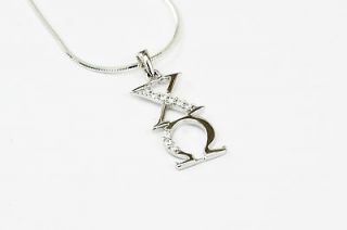 Chi Omega sterling silver lavaliere pendant with synthetic diamonds XO