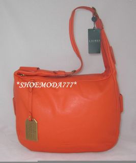 298 Ralph Lauren BALDWIN Large Zip Leather Hobo Bag Purse Orange 