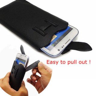 Black Leather Pouch Cover Pull Tab Case for Samsung Galaxy Note 2 