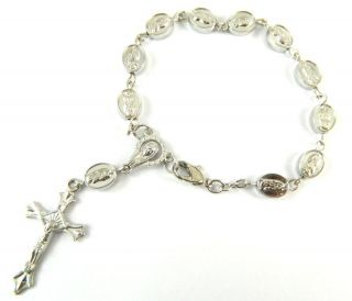 Silver Plated Our Father Metal Beads Rosary Bracelet Cross Crucifix 