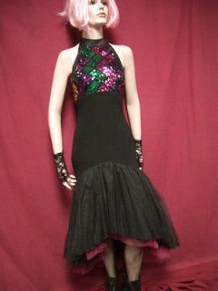 sexy VTG Mermaid sequin Spanish Tango Flamenco Tulle Dress sz small 7 